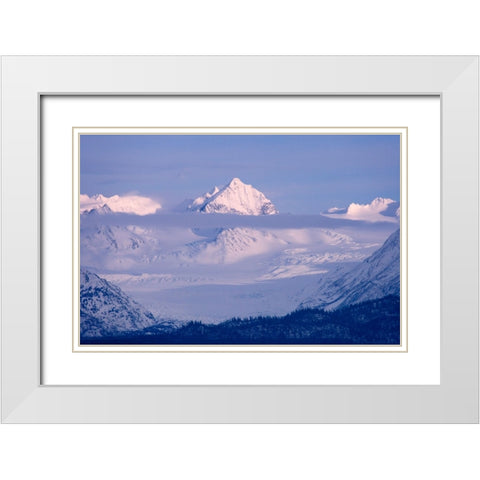 Landscape of snow covered mountain range-Homer-Alaska-US White Modern Wood Framed Art Print with Double Matting by Su, Keren