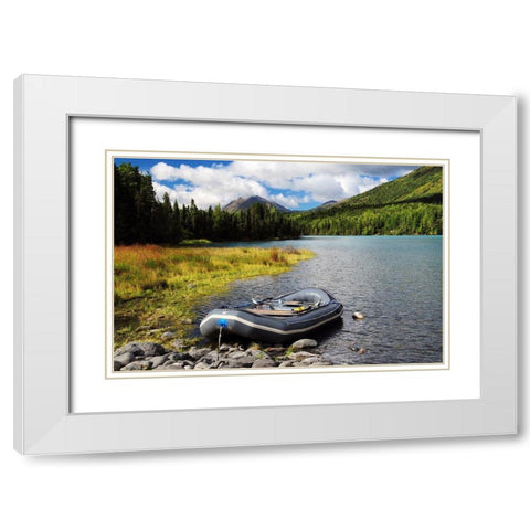 Moored Dingy on Kenai Lake, Kenai Peninsula, Alaska, USA White Modern Wood Framed Art Print with Double Matting by Hersen, Michel