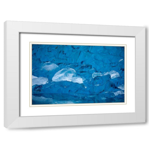 Alaska-Close-up view of deep blue iceberg floating near calving face of LeConte Glacier White Modern Wood Framed Art Print with Double Matting by Souders, Paul
