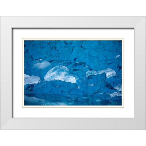 Alaska-Close-up view of deep blue iceberg floating near calving face of LeConte Glacier White Modern Wood Framed Art Print with Double Matting by Souders, Paul