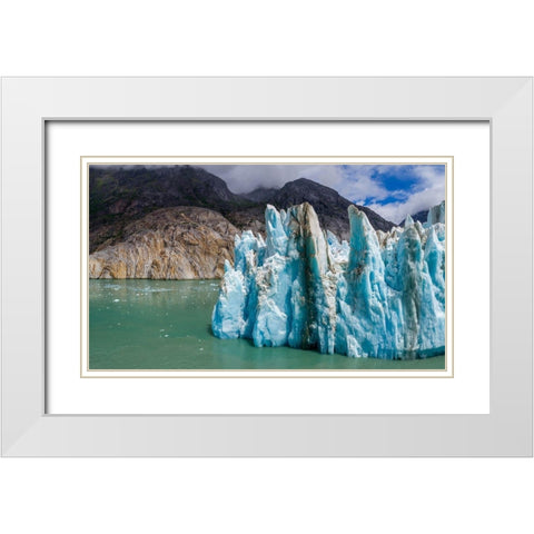 Alaska-Tracy Arm-Fords Terror Wilderness-Aerial view of blue face of Dawes Glacier White Modern Wood Framed Art Print with Double Matting by Souders, Paul