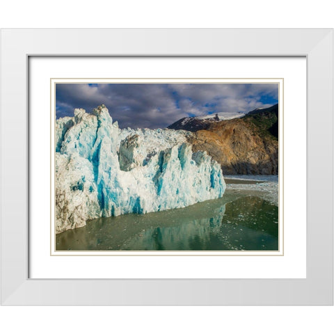 Alaska-Tracy Arm-Fords Terror Wilderness-Aerial view of crevassed blue face of Dawes Glacier  White Modern Wood Framed Art Print with Double Matting by Souders, Paul