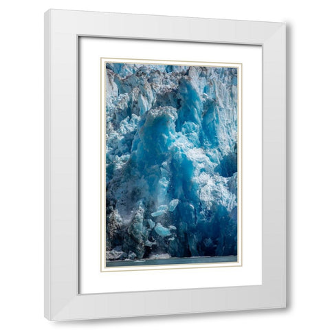 Alaska-Tracy Arm-Fords Terror Wilderness-Icebergs calving from blue ice face of South Sawyer Glacier White Modern Wood Framed Art Print with Double Matting by Souders, Paul