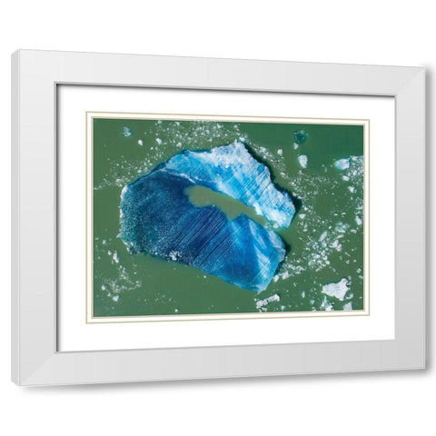 Alaska-Tracy Arm-Aerial view of floating iceberg calved from South Sawyer Glacier in Tracy Arm White Modern Wood Framed Art Print with Double Matting by Souders, Paul