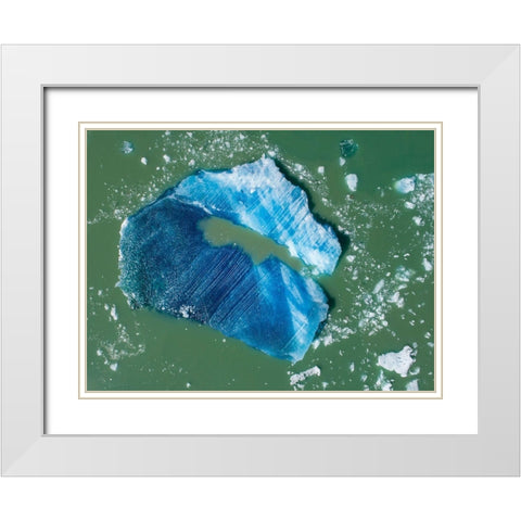 Alaska-Tracy Arm-Aerial view of floating iceberg calved from South Sawyer Glacier in Tracy Arm White Modern Wood Framed Art Print with Double Matting by Souders, Paul