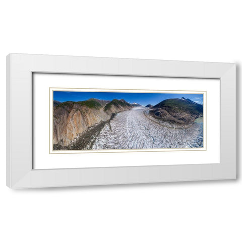 Alaska-Tracy Arm-Panoramic aerial view of crevassed surface of Sawyer Glacier in Tracy Arm White Modern Wood Framed Art Print with Double Matting by Souders, Paul