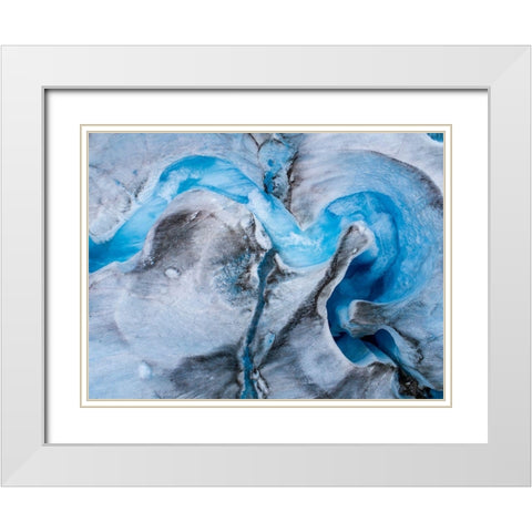 Alaska-Tracy Arm-meltwater stream disappearing into moulin on melting surface of Sawyer Glacier White Modern Wood Framed Art Print with Double Matting by Souders, Paul