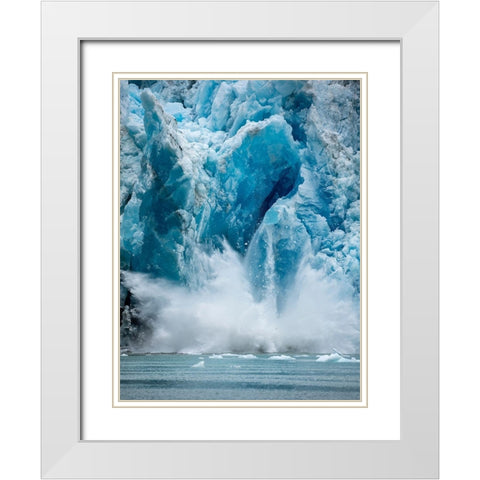 Alaska-Tracy Arm-Massive iceberg calving from face of South Sawyer Glacier in Tracy Arm White Modern Wood Framed Art Print with Double Matting by Souders, Paul