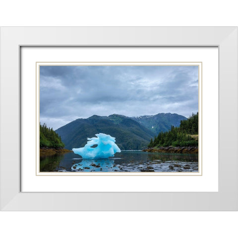 Alaska-Petersburg-Large iceberg from LeConte Glacier grounded at low tide in LeConte Bay White Modern Wood Framed Art Print with Double Matting by Souders, Paul