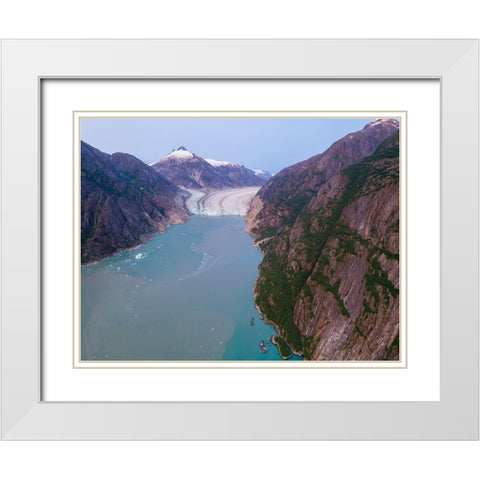 Alaska-Tracy Arm-Fords Terror Wilderness-Aerial view of Dawes Glacier at end of Endicott Arm White Modern Wood Framed Art Print with Double Matting by Souders, Paul