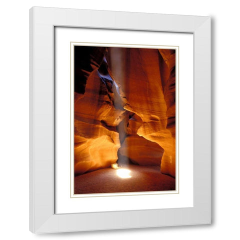 AZ, Page, Sun beam shines onto Antelope canyon White Modern Wood Framed Art Print with Double Matting by Kirkland, Dennis