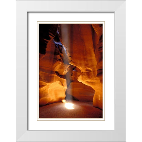 AZ, Page, Sun beam shines onto Antelope canyon White Modern Wood Framed Art Print with Double Matting by Kirkland, Dennis
