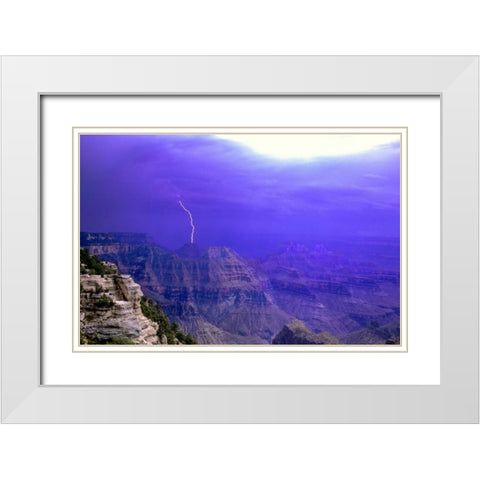 AZ, Grand Canyon, Lightning storm over the canyon White Modern Wood Framed Art Print with Double Matting by Welling, Dave
