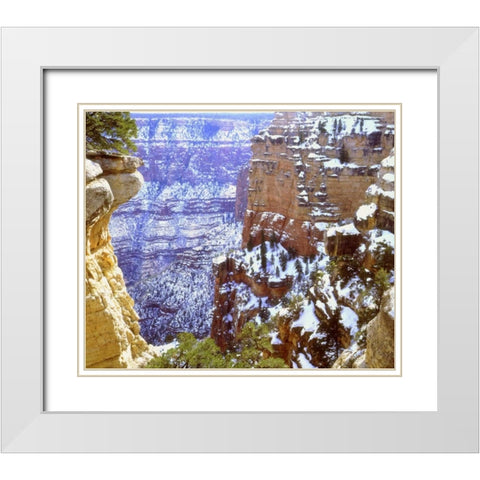 AZ, Grand Canyon, Winter snow on rock formations White Modern Wood Framed Art Print with Double Matting by Talbot Frank, Christopher