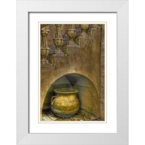 AZ, Sedona Ceramic pot in niche under stairway White Modern Wood Framed Art Print with Double Matting by OBrien, Jay