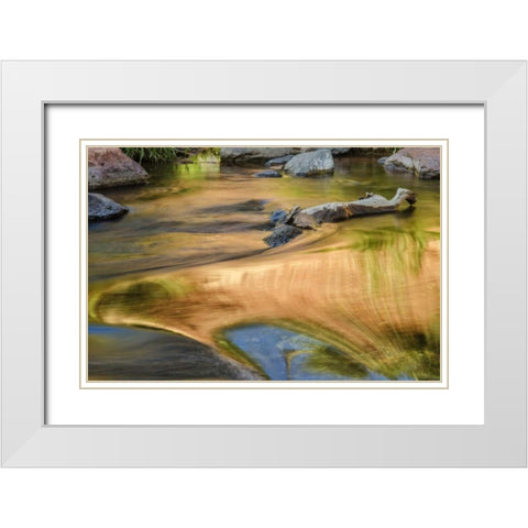 USA, Arizona, Sedona Autumn reflections on water White Modern Wood Framed Art Print with Double Matting by OBrien, Jay
