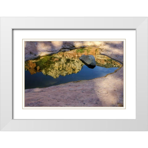 Arizona, Sedona Autumn reflection in water White Modern Wood Framed Art Print with Double Matting by OBrien, Jay