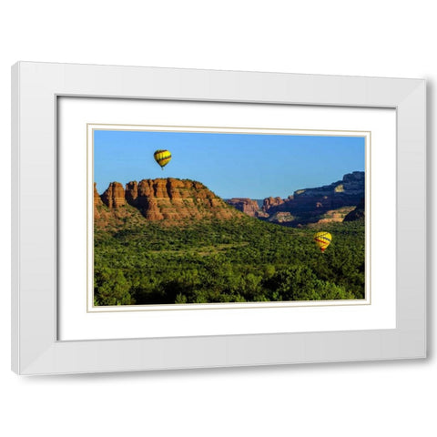 Arizona Hot-air balloons over Red Rocks SP White Modern Wood Framed Art Print with Double Matting by OBrien, Jay