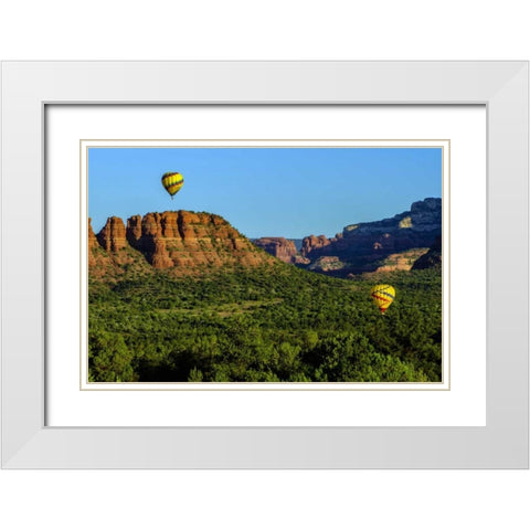 Arizona Hot-air balloons over Red Rocks SP White Modern Wood Framed Art Print with Double Matting by OBrien, Jay