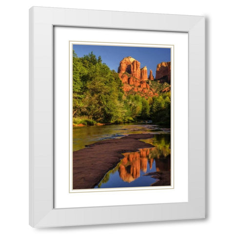 USA, Arizona Cathedral Rock reflects in creek White Modern Wood Framed Art Print with Double Matting by OBrien, Jay