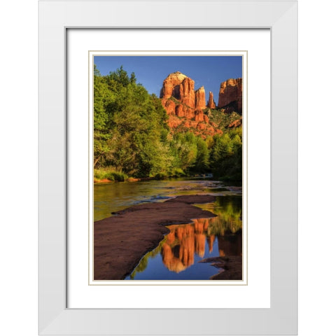 USA, Arizona Cathedral Rock reflects in creek White Modern Wood Framed Art Print with Double Matting by OBrien, Jay