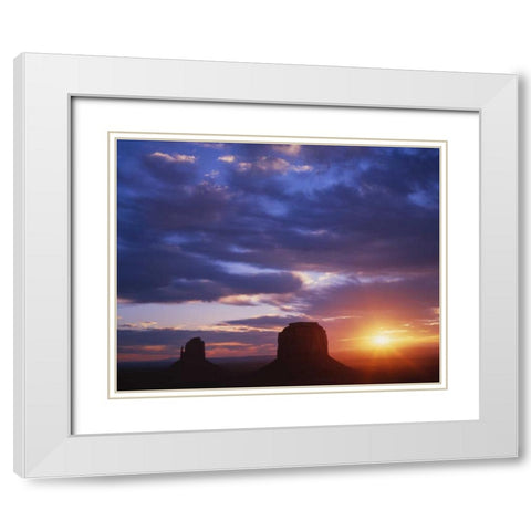 AZ, Monument Valley Sunrise on stone formations White Modern Wood Framed Art Print with Double Matting by Flaherty, Dennis