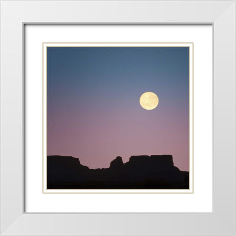 USA, Arizona Moonrise over butte White Modern Wood Framed Art Print with Double Matting by Paulson, Don