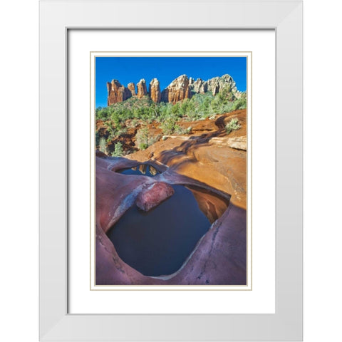 USA, Arizona, Sedona Water pools in rock White Modern Wood Framed Art Print with Double Matting by Rotenberg, Nancy