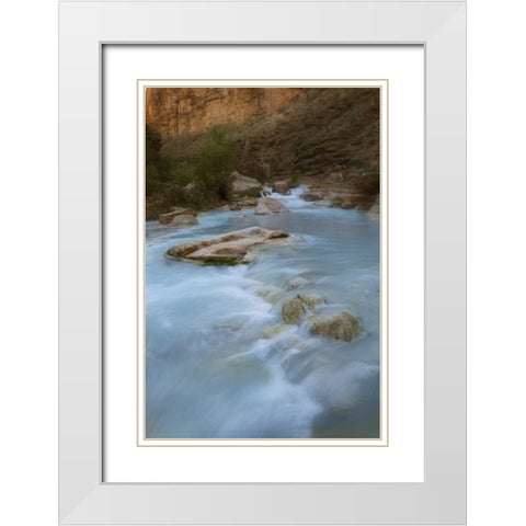 AZ, Grand Canyon, Havasu Creeks through canyon White Modern Wood Framed Art Print with Double Matting by Grall, Don