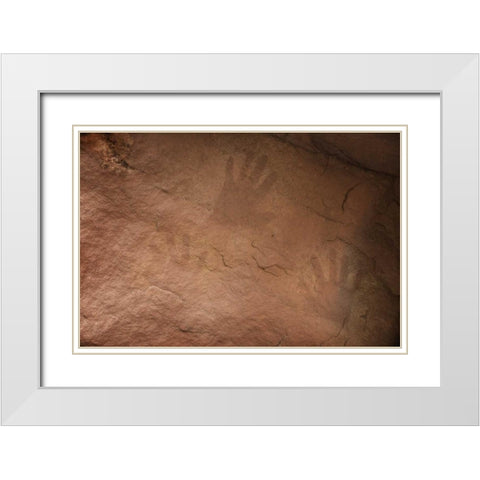 AZ, Grand Canyon, Ancient Anasazi hand prints White Modern Wood Framed Art Print with Double Matting by Grall, Don