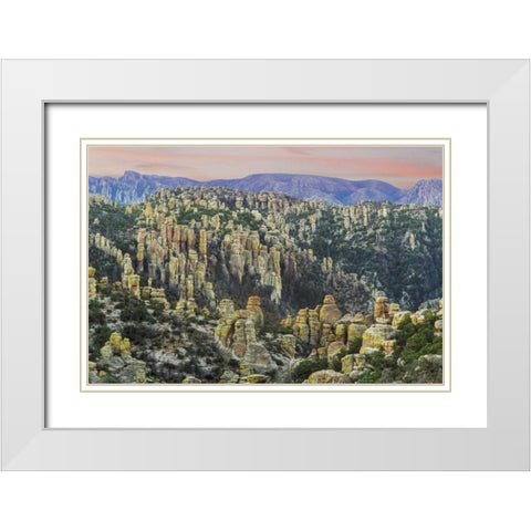 Arizona, Chiricahua Sunrise on rocky landscape White Modern Wood Framed Art Print with Double Matting by Paulson, Don