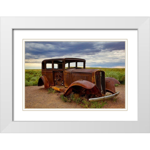 Rusty old 1931 Studebaker at the Painted Forest National Park-Arizona-USA White Modern Wood Framed Art Print with Double Matting by Jaynes Gallery
