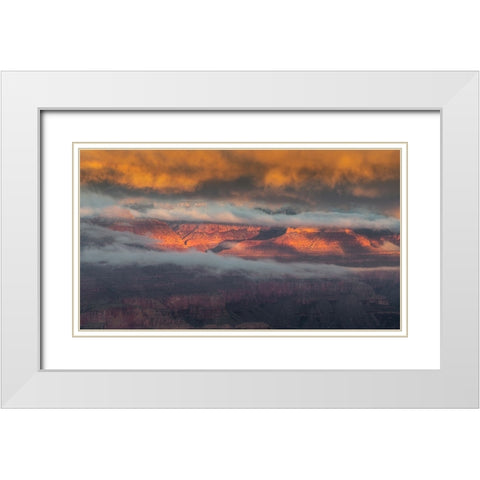 USA-Arizona-Grand Canyon-Foggy sunrise on canyon White Modern Wood Framed Art Print with Double Matting by Jaynes Gallery