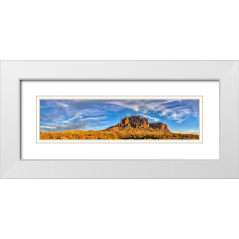 USA- Arizona- Superstition Mountains. Panoramic of mountains and desert. White Modern Wood Framed Art Print with Double Matting by Jaynes Gallery