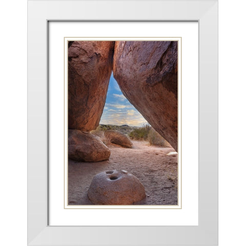 Ancient Native American mortar grinding stone in rock shelter at Council Rocks in the Dragoon Mount White Modern Wood Framed Art Print with Double Matting by Haney, Chuck
