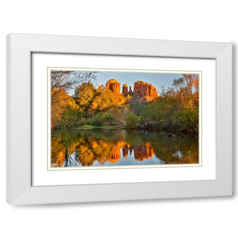 USA- Arizona. Red Rock State Park with Oak Creek and Cathedral Rock White Modern Wood Framed Art Print with Double Matting by Gulin, Darrell