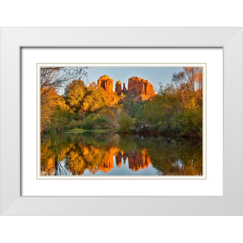 USA- Arizona. Red Rock State Park with Oak Creek and Cathedral Rock White Modern Wood Framed Art Print with Double Matting by Gulin, Darrell