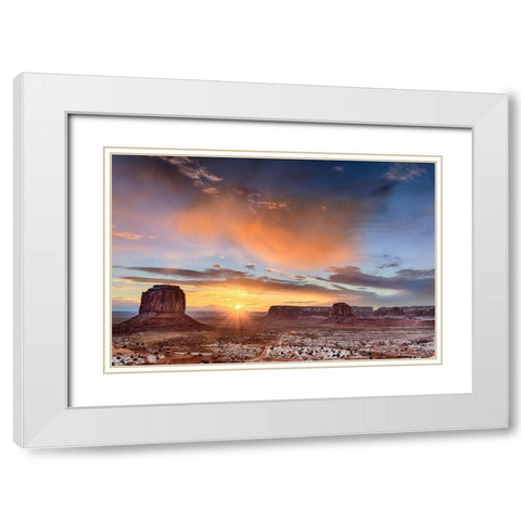 Sunrise-Monument Valley White Modern Wood Framed Art Print with Double Matting by Ford, John