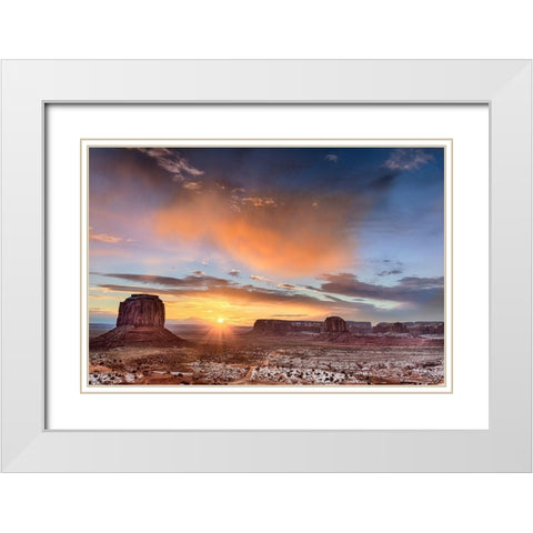 Sunrise-Monument Valley White Modern Wood Framed Art Print with Double Matting by Ford, John