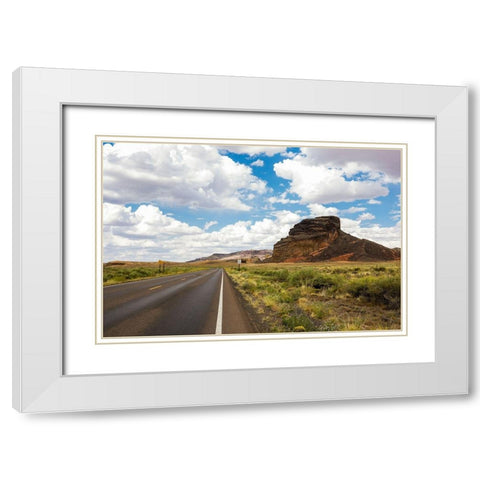 Navajo Nation-Arizona Back road past a butte White Modern Wood Framed Art Print with Double Matting by McRoberts, Julien