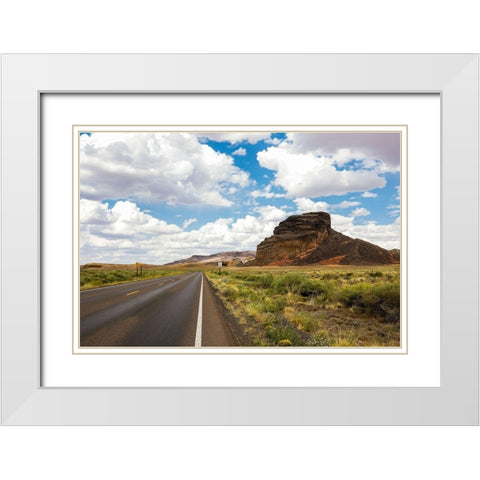 Navajo Nation-Arizona Back road past a butte White Modern Wood Framed Art Print with Double Matting by McRoberts, Julien