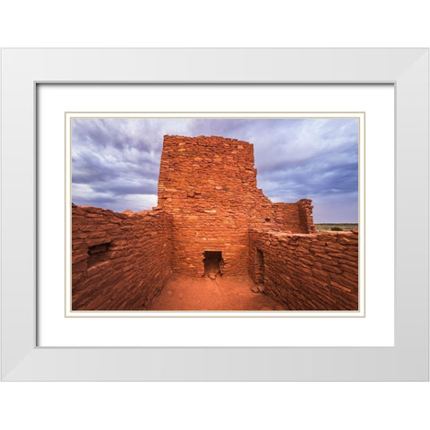 Approaching storm over Wukoki Ruin-Wupatki National Monument-Arizona White Modern Wood Framed Art Print with Double Matting by Bishop, Russ