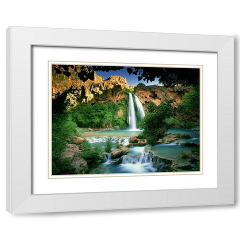 Havasu Falls at the bottom of the Grand Canyon in Arizona White Modern Wood Framed Art Print with Double Matting by SMO