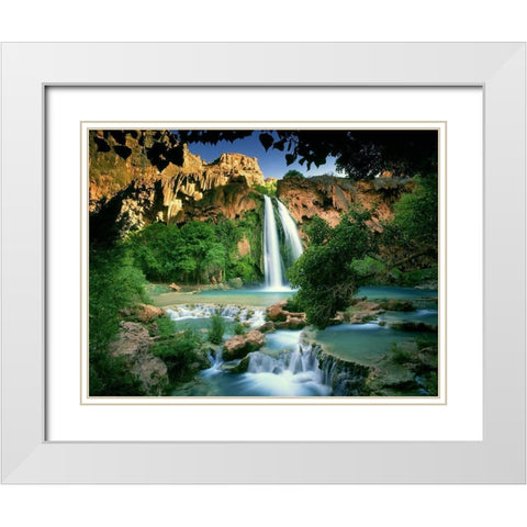 Havasu Falls at the bottom of the Grand Canyon in Arizona White Modern Wood Framed Art Print with Double Matting by SMO