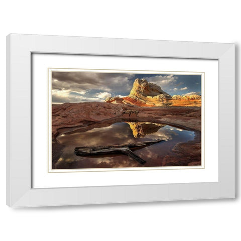 A log in a pool reflect white pockets area in northern Arizona White Modern Wood Framed Art Print with Double Matting by SMO