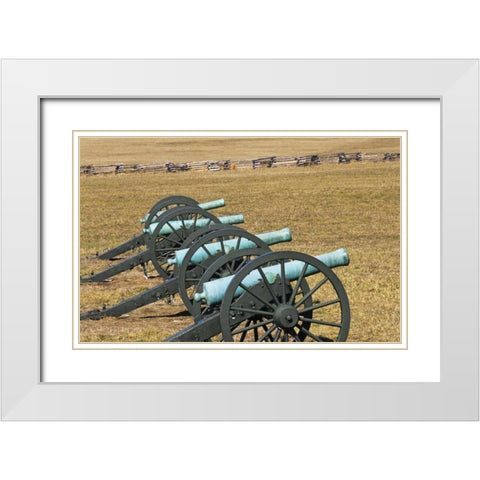 Arkansas Civil War cannons at Pea Ridge Park White Modern Wood Framed Art Print with Double Matting by Flaherty, Dennis