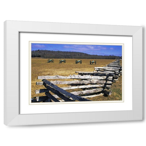 Arkansas Split-rail fence and Civil War cannons White Modern Wood Framed Art Print with Double Matting by Flaherty, Dennis