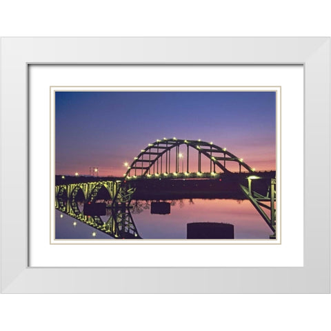 Arkansas, Ozark Ozark Bridge over Arkansas River White Modern Wood Framed Art Print with Double Matting by Flaherty, Dennis