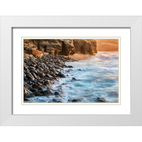 California-La Jolla-Boomer Beach shoreline White Modern Wood Framed Art Print with Double Matting by Collins, Ann