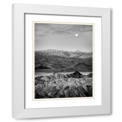 USA-California-Death Valley National Park Moon setting at dawn over Zabriskie Point White Modern Wood Framed Art Print with Double Matting by Collins, Ann